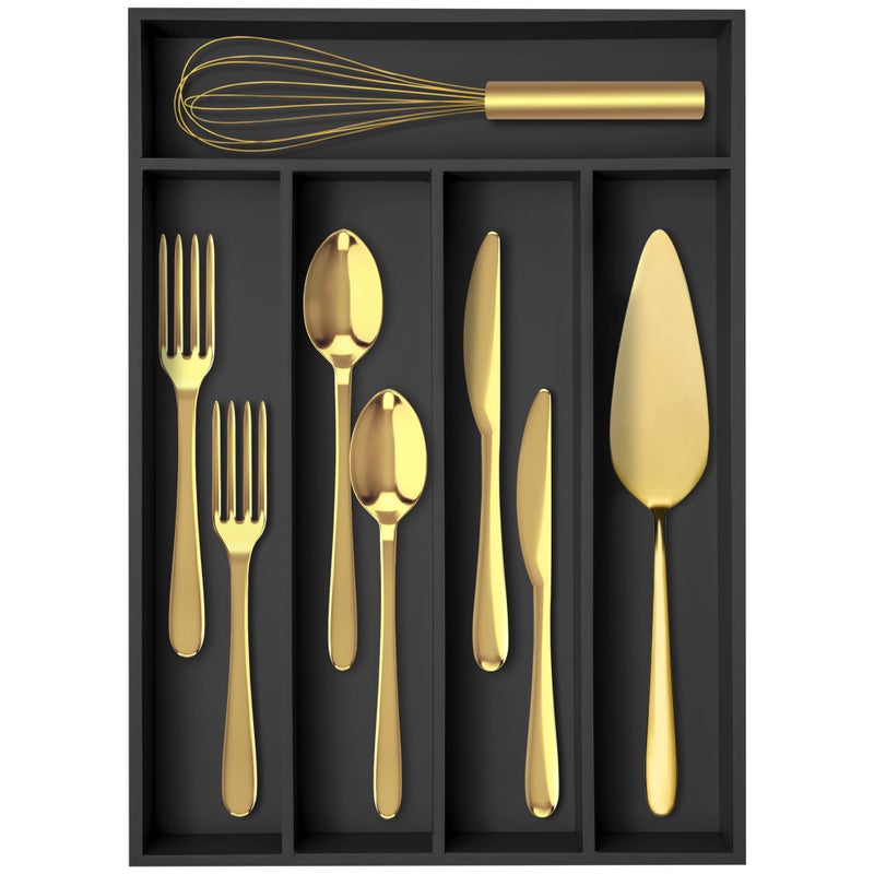 Conflech Silverware Organizer Bamboo Kitchen Drawer Organizer Utensil Organizer Silverware Holder Cutlery Organizer in drawer Flatware Organizer Tray (Black 5 Slots) - Image 1